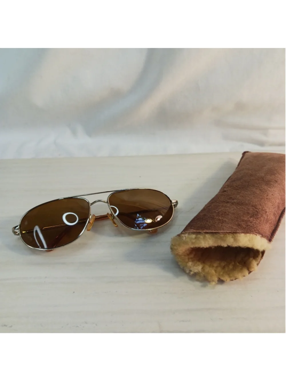 VTG Aviator Sunglasses Amber Lens With Sheepskin Case Groovy Hipster Boho Chic
